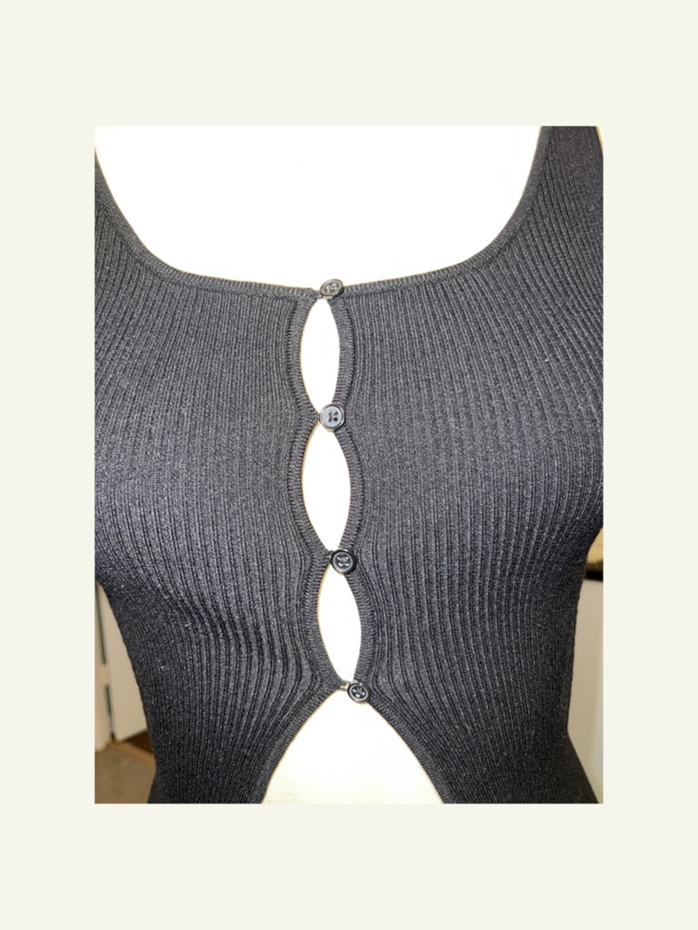 Black Ribbed Tank with Front Keyhole Accents - Picture 2 of 5